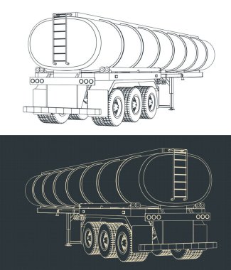 Tanker römorkunun planlarının biçimlendirilmiş vektör çizimleri