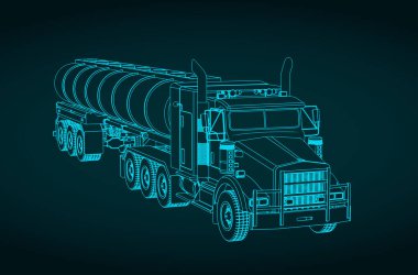 Tanker römorklu kamyonun planının stilize edilmiş vektör çizimi