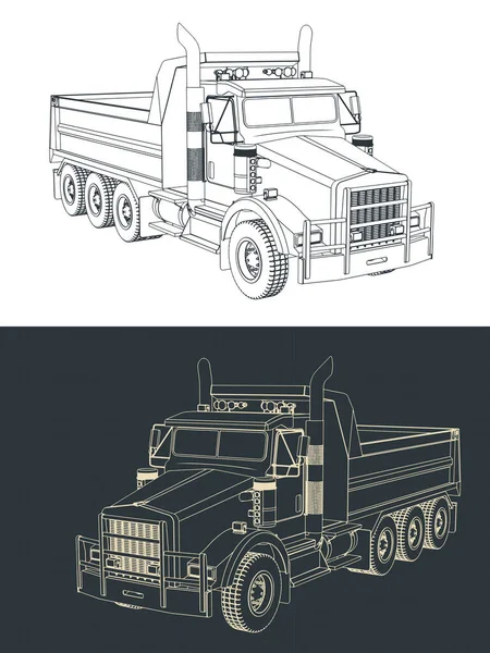 Illustrations Vectorielles Stylisées Plans Camion Benne Basculante — Image vectorielle