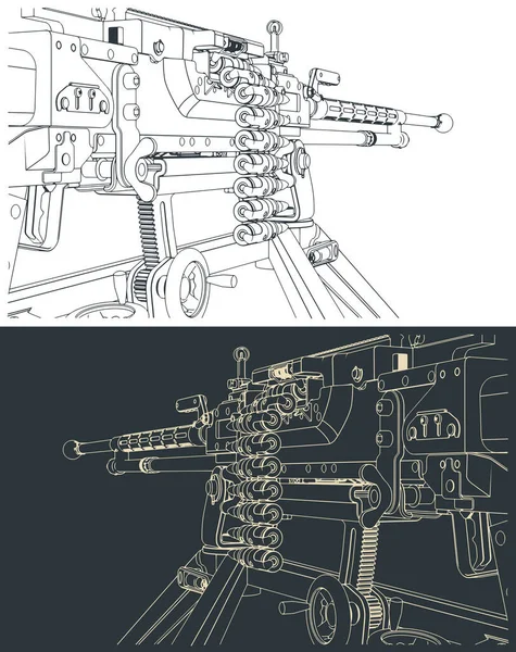 Stilizált Vektor Illusztrációk Nehéz Géppuska Közelről — Stock Vector