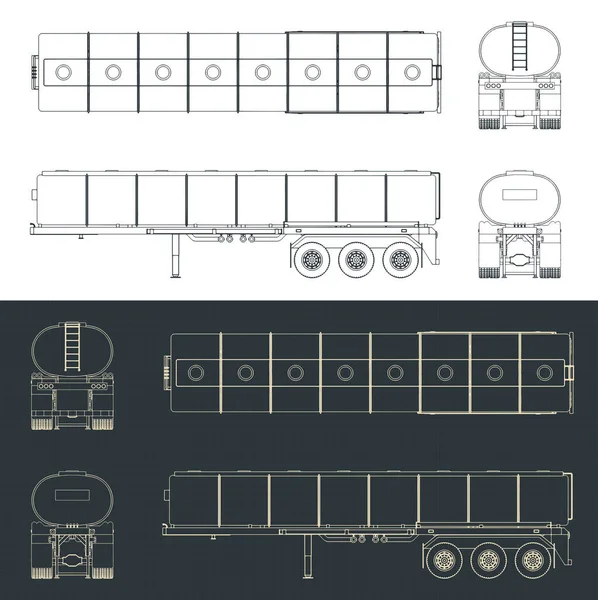 Стилізовані Векторні Ілюстрації Креслень Танкерного Трейлера — стоковий вектор
