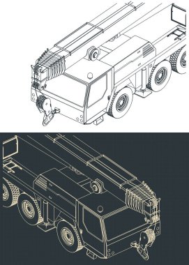 Güçlü uzun teleskopik patlaması olan hareketli vinç çizimleri