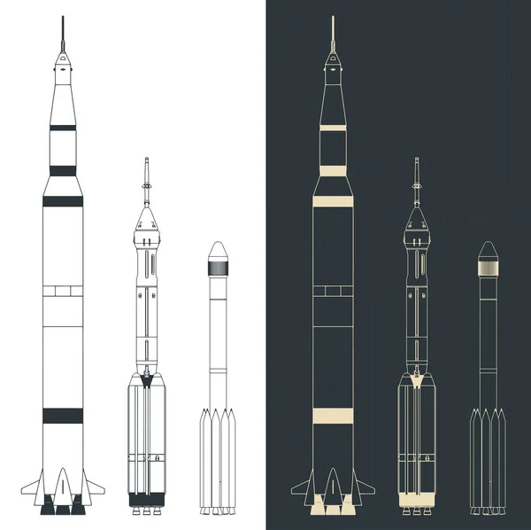 stock vector Stylized vector illustrations of blueprints of launch vehicles