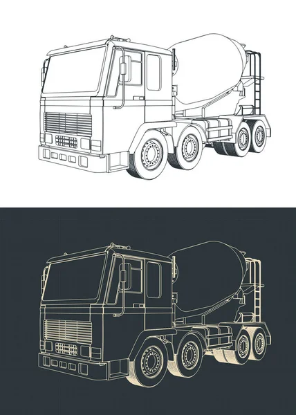 Ilustraciones Vectoriales Estilizadas Planos Camión Hormigonera — Vector de stock
