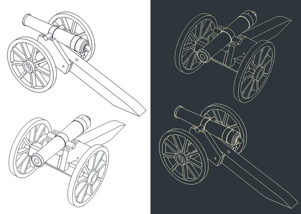 Illustration Vectorielle Stylisée Canon Artillerie Vintage Dessins Isométriques — Image vectorielle