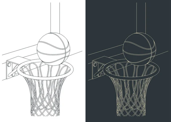 バスケットボールのフープとボールのスタイルベクトルイラストを閉じます ストックイラスト