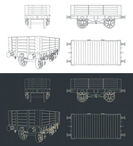 Stiliserade Vektorillustrationer Ritningar Plank Kolvagn — Stock vektor