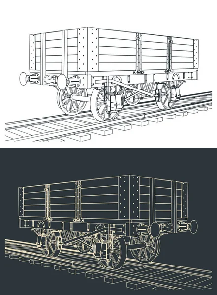 Illustrations Vectorielles Stylisées Chariot Charbon Planches — Image vectorielle