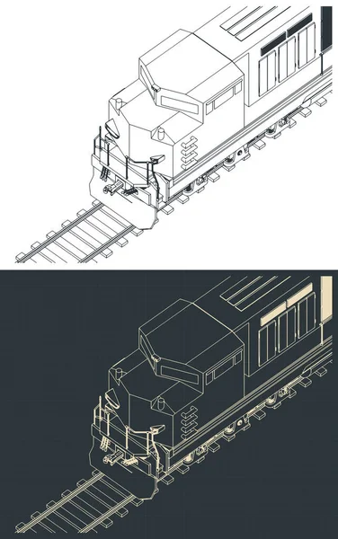Ilustrações Vetoriais Estilizadas Plantas Isométricas Locomotiva Diesel Perto — Vetor de Stock