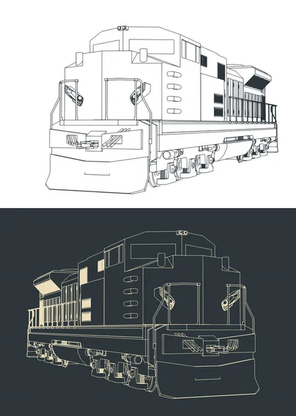 Dízelmozdony Rajzainak Stilizált Vektoros Illusztrációja — Stock Vector