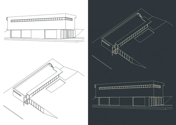 简约主义建筑风格现代房屋图纸的风格矢量图解 — 图库矢量图片