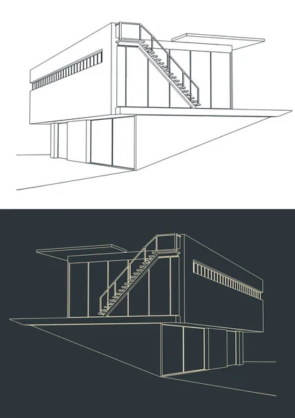 Ilustraciones Vectoriales Estilizadas Bocetos Una Casa Moderna Estilo Arquitectónico Minimalista — Vector de stock