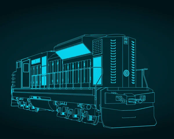 ディーゼル機関車の図面のスタイルベクトル図 ベクターグラフィックス