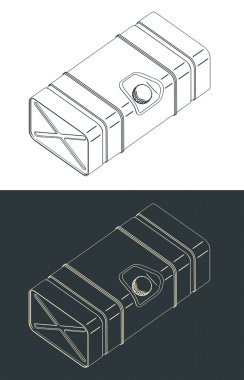 Büyük kamyonun yakıt tankının izometrik planlarının stilize vektör çizimleri