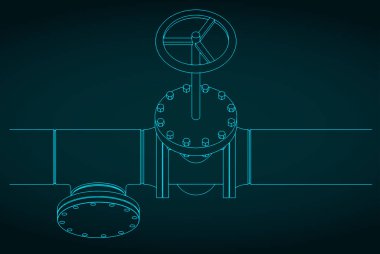 Boru ve vanaların planının stilize edilmiş vektör çizimi