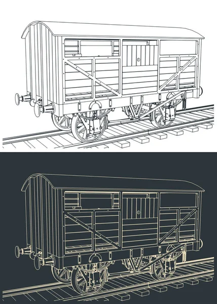 Stiliserade Vektor Illustrationer Skisser Retro Boskap Vagn — Stock vektor