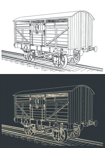 Stiliserade Vektorillustrationer Skisser Boskapsvagn Retro Vagn — Stock vektor