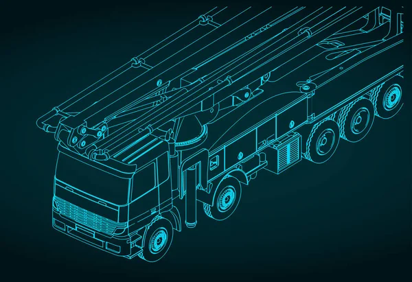 Ilustração Vetorial Estilizada Modelo Isométrico Caminhão Bomba Concreto — Vetor de Stock