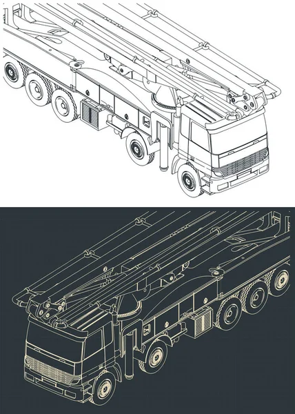 Illustrazioni Vettoriali Stilizzate Progetti Isometrici Camion Pompa Calcestruzzo — Vettoriale Stock