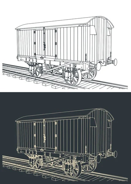 Illustrations Vectorielles Stylisées Wagons Rétro Marchandises — Image vectorielle