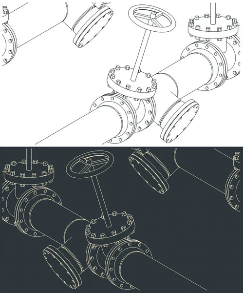 Стилізовані Векторні Ілюстрації Ізометричних Креслень Труб Клапанів — стоковий вектор