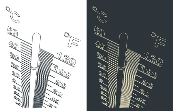 Στυλιζαρισμένες Διανυσματικές Απεικονίσεις Θερμόμετρου Από Κοντά — Διανυσματικό Αρχείο