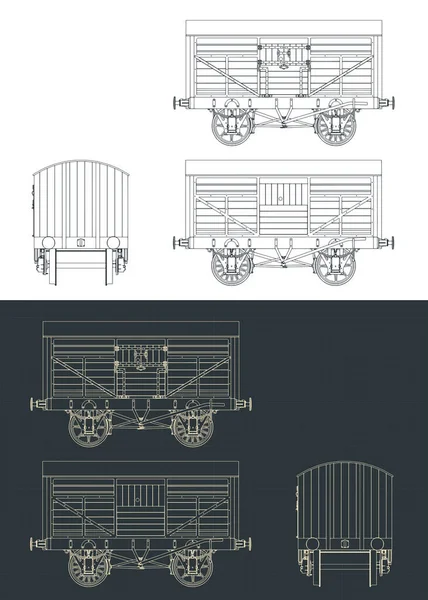 Stylized Vector Illustrations Blueprints Retro Cattle Wagon — Stock Vector