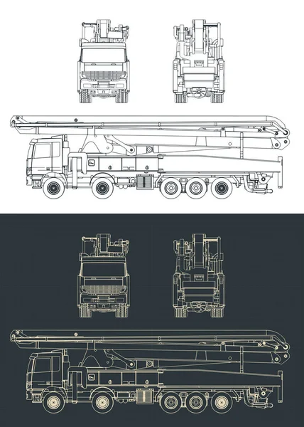 Стилізовані Векторні Ілюстрації Креслень Бетонних Насосних Вантажівок Векторна Графіка