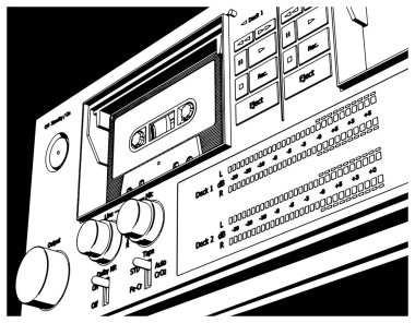 Bir teyp kayıt cihazının kaset destesinin biçimlendirilmiş vektör çizimi