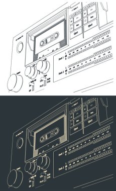 Bir teyp kayıt cihazının kaset destesinin biçimlendirilmiş vektör çizimleri