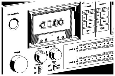 Bir teyp kayıt cihazının kaset destesinin biçimlendirilmiş vektör çizimi