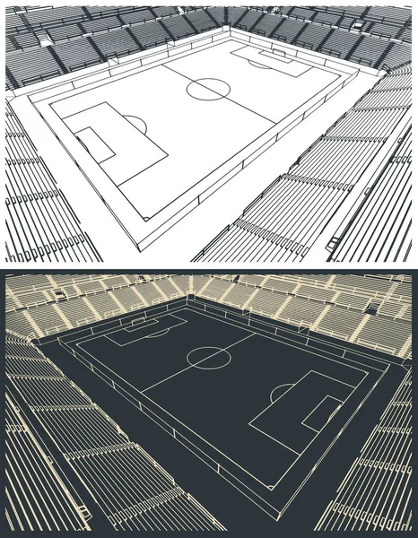 Stilisierte Vektorillustration Von Skizzen Eines Fußballstadions Mit Blick Auf Das Stockillustration