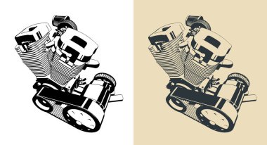 Güçlü motosiklet motorunun biçimlendirilmiş vektör çizimi