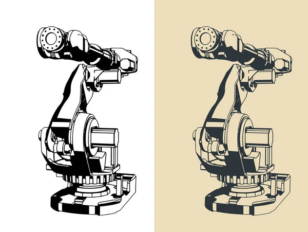 Stylizovaná Vektorová Ilustrace Průmyslového Robotického Ramene Pro Automatizované Výrobní Linky — Stockový vektor