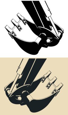 Kazı kovası kapanmasının biçimlendirilmiş vektör çizimleri