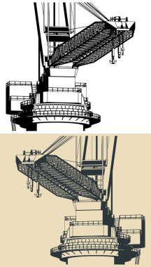 Dönen büyük bir vincin biçimlendirilmiş vektör çizimleri
