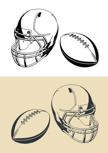 美国足球头盔和保龄球的图解 — 图库矢量图片
