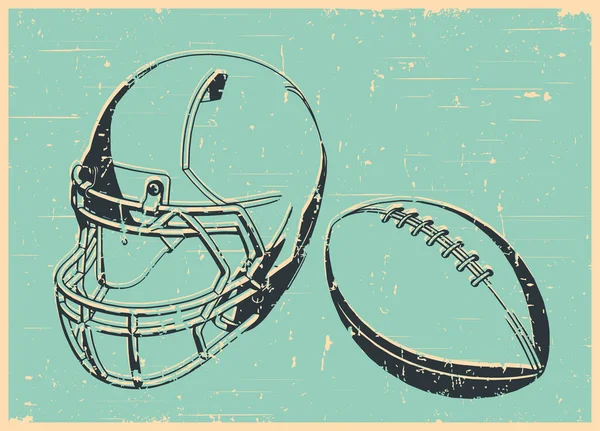 Illustration Vectorielle Stylisée Casque Football Américain Ballon Styl Affiche Rétro — Image vectorielle