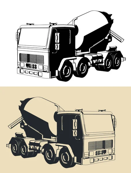Gestileerde Vector Illustratie Van Beton Mixer Truck — Stockvector