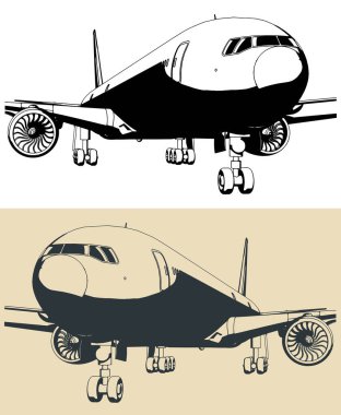 Uzun menzilli yolcu uçağının stilize vektör çizimleri