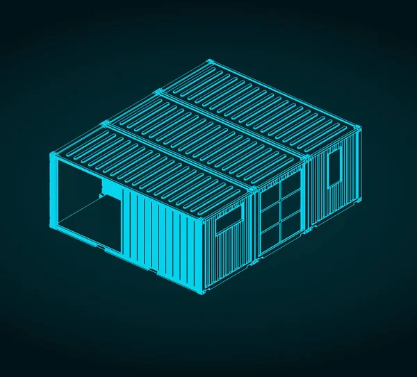 Stylized Vector Illustration Modular Container House — Stock Vector