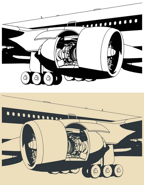 Stilisierte Vektorillustrationen Eines Langstrecken Passagierflugzeugs Der Wartung Nahaufnahme — Stockvektor