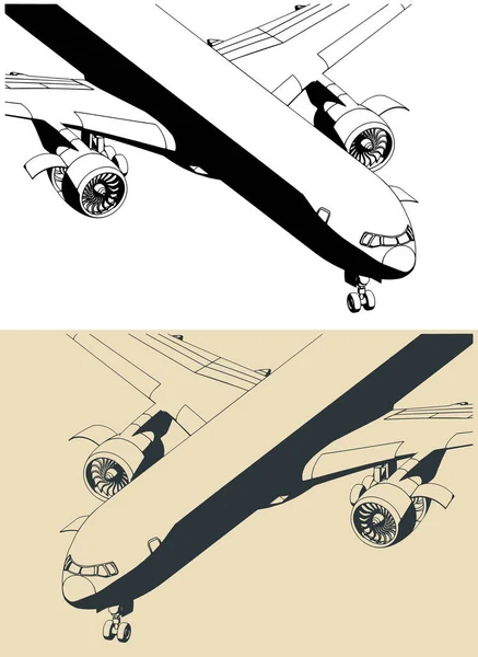 Bakım Aşamasındaki Uzun Menzilli Yolcu Uçağının Biçimlendirilmiş Vektör Çizimleri — Stok Vektör