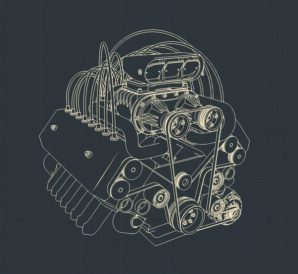 Illustrazione Vettoriale Stilizzata Del Progetto Del Potente Motore Turbo — Vettoriale Stock