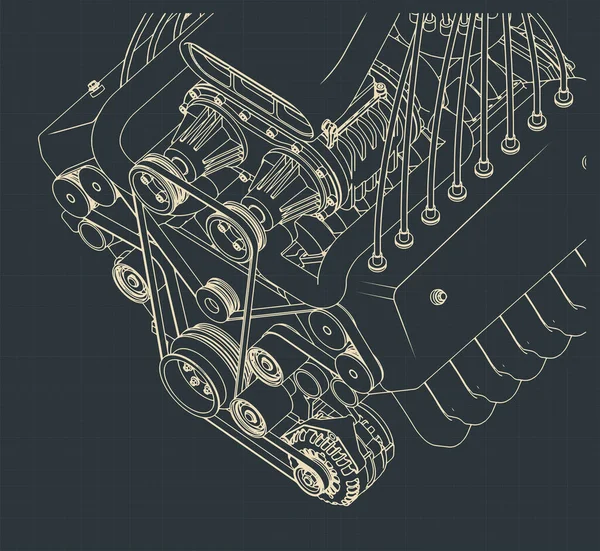 Стилізована Векторна Ілюстрація Відбитка Потужного Турбонаддуву Двигуна Крупним Планом — стоковий вектор