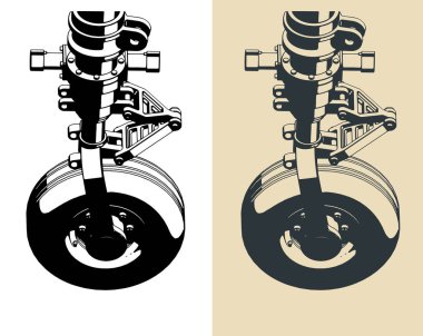 Uçak burun iniş takımlarının stilize vektör çizimleri
