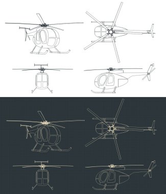 Işık çok amaçlı helikopterin planlarının biçimlendirilmiş vektör çizimleri