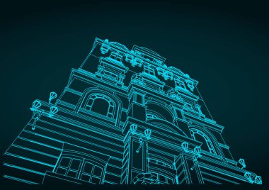 Viktorya dönemi yapı cephesinin biçimlendirilmiş vektör çizimi