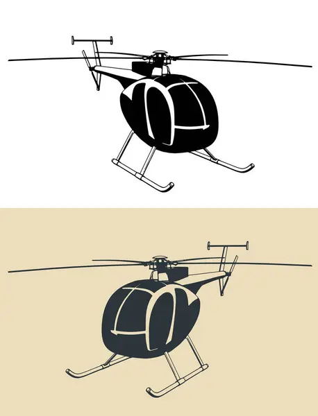 Gestileerde Vectorillustraties Van Lichte Multifunctionele Helikopter — Stockvector