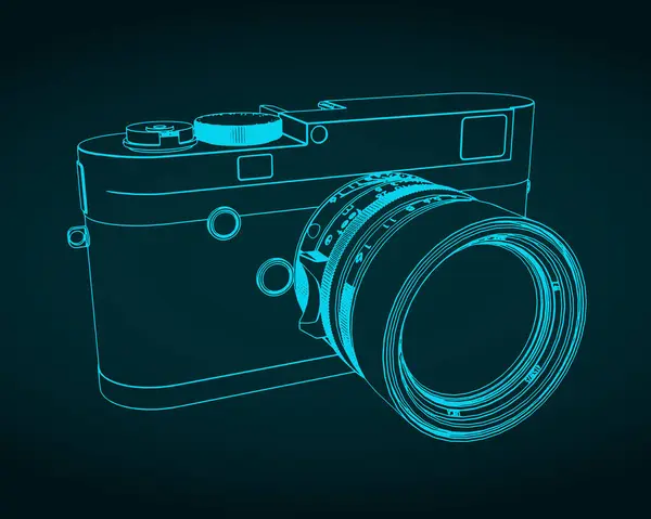 ミラーレスレンジファインダーカメラのブループリントのスタイルベクターイラスト — ストックベクタ